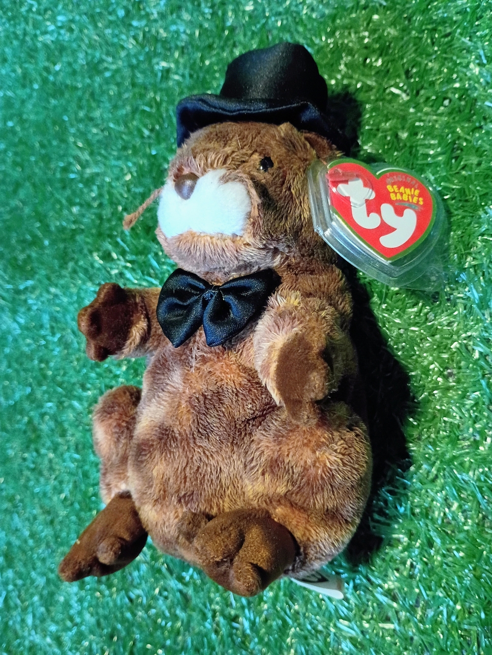 TY Beanie Babies Plush "Punxsutawney Phil" Groundhog with Black Top Hat & Bow